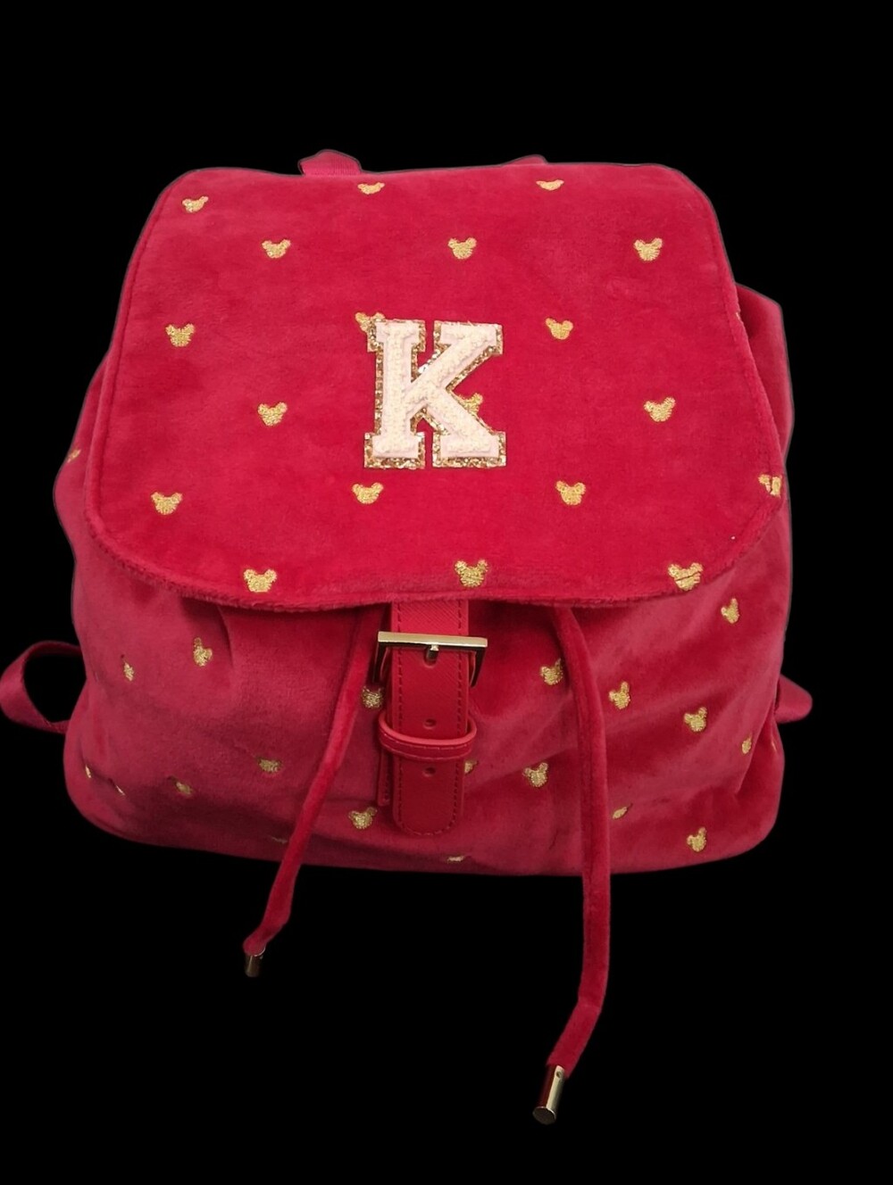 Stoney Clover Disney Holly Jolly Red Velvet Gold Mickey Backpack Monogram K NWT